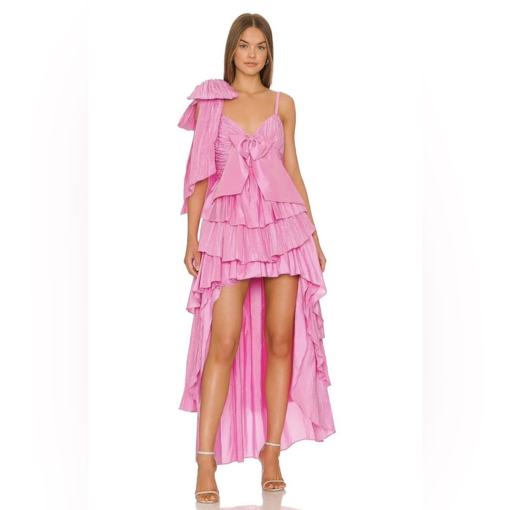 Love Shack Fancy Raylene High Low Pink Bow Dress size 6
